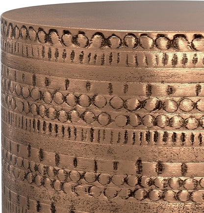 SIMPLIHOME Johnsen Metal Table - 15 inch Wide Solid Iron Drum Accent Table in Antique Copper with Tribal Pattern, Round Boho End Table for Living Room, Bedroom, or Home Office, Fully Assembled