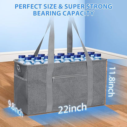 GARPROVM Extra Large Grocery Tote Bag, 42L Reusable Grocery Bags, Foldable Shopping Bag Beach Bag Shopping Basket Utility Tote with Metal Frame Removable Shoulder Strap Bottom, 22"x9.8"x11.8"