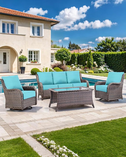 Luxury 22x24/22x25 6-Inch Outdoor Seat Cushions - Set of 2 Water Resistant Patio Chair Cushion for Porch Rattan Dining Rocker Glider Chairs Loveseat Couch Sectional Sofa - Turquoise