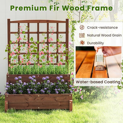 Giantex 2 Pcs Raised Garden Bed with Legs and Trellis, 2-Tier Standing Planter Box with Drain Holes, Outdoor Elevated Garden Trellis for Vine Climbing, Flower Vegetable Fruit Herb Growing