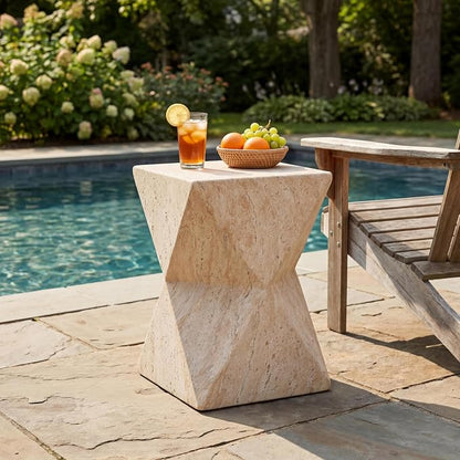 Christopher Knight Home Buncha 17.75" H Lightweight Concrete Outdoor Side Table, Patio End Table and Hourglass Design, MGO Outdoor Coffee Table, No Assembly Garden Plant Stand Indoor, Beige + Yellow