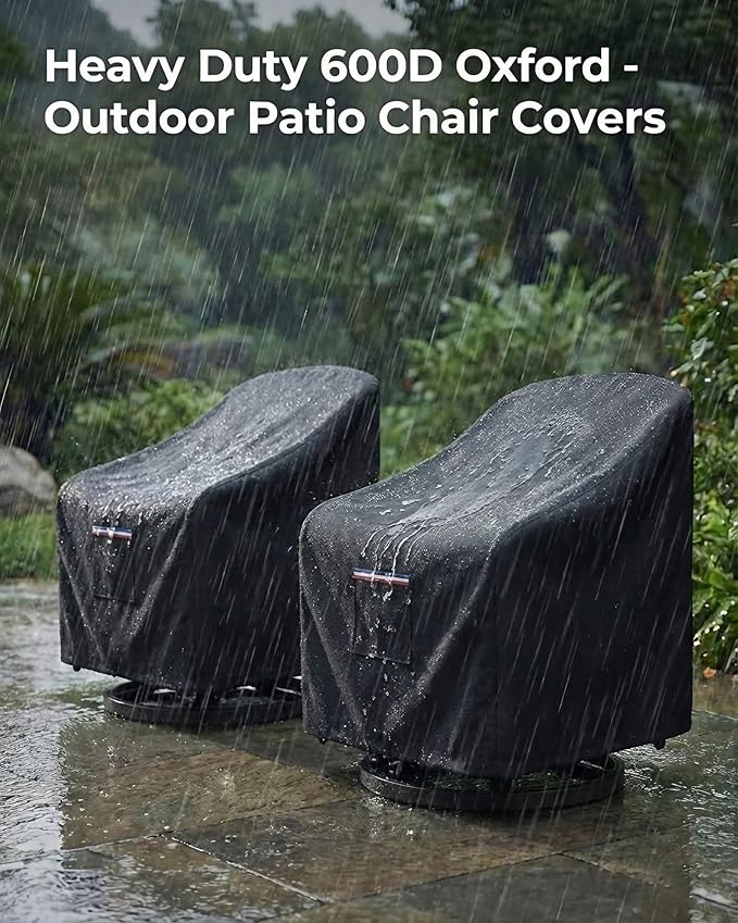 Waterproof Patio Chair Covers, 30W x 34D x 36H inches Heavy Duty Outdoor Furniture Protection Cover Weather Resistant 600D Oxford 2-Pack, Black
