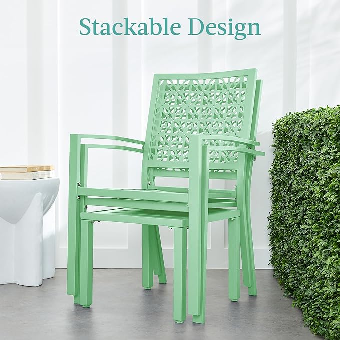 Best Choice Products 3-Piece Outdoor Bistro Set, Stackable Modern Steel Furniture for Porch, Garden w/ 2 Chairs, Table, Geometric Decor - Mint Green
