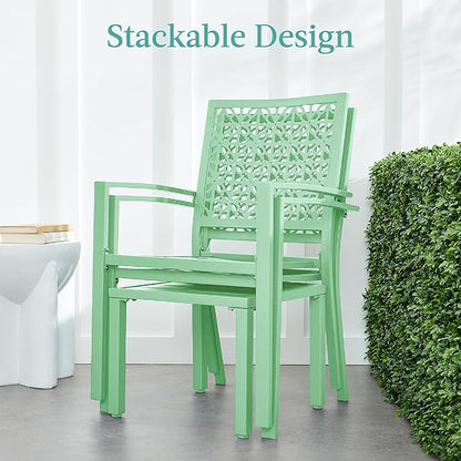 Best Choice Products 3-Piece Outdoor Bistro Set, Stackable Modern Steel Furniture for Porch, Garden w/ 2 Chairs, Table, Geometric Decor - Mint Green
