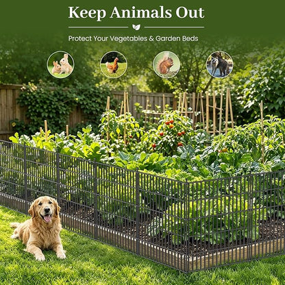 10 Panels No Dig Decorative Outdoor Garden Fence for Yard, 40 in(H) X 23.6 ft(L) Animal Barrier Fencing Rustproof Metal Wire Panel Border for Dog, Rabbits, and Patio Temporary Ground Stakes