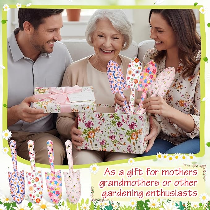 24 Pcs Floral Garden Shovels Bulk Gardening Gift for Women Heavy Duty Garden Tools Floral Hand Shovel for Mom Employees Birthday Thank You Gifts (Pink Daisy)
