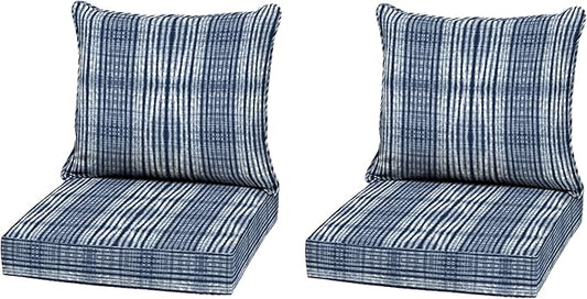 Arden Outdoor Deep Seat Cushion Set (2-Pack), 22 in x 24 in, Weather-Proof, Rain-Proof, Fade Resistant Patio Cushion for Chair, Sofa, and Couch Blue Shibori Stripe