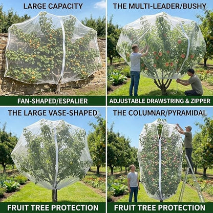 1 Pack 16.4×20Ft Extra Large Drawstring & Zipper Fruit Tree Netting Cover - Reusable Bird Netting for Blueberry Bushes, Anti-Cicada/Deer/Squirrel Large Plant Protection Net