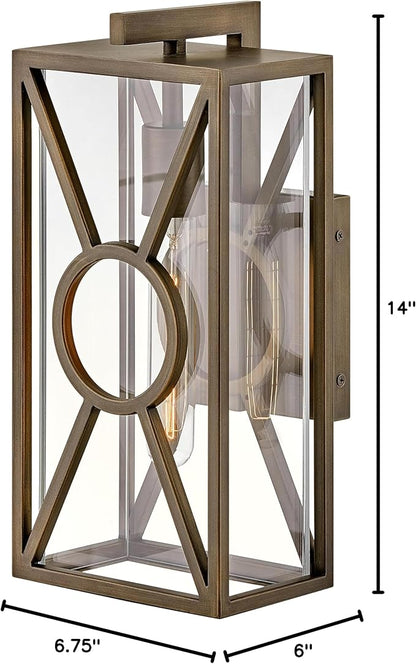 Hinkley Brixton Medium Wall Mount Outdoor Lantern - Rust & Corrosion Resistant, Clear Mitered Glass, Composite - Burnished Bronze Finish