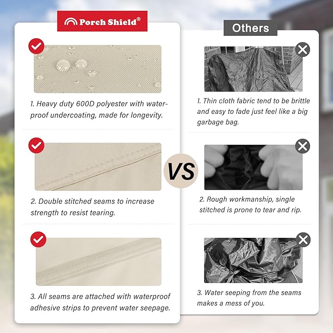 Porch Shield Patio Table Cover - Waterproof Outdoor Dining Table and Chairs Furniture Set Cover Square - 84 x 84 inch, Beige