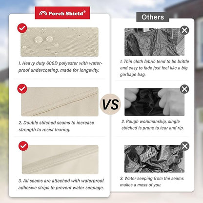 Porch Shield Patio Table Cover - Waterproof Outdoor Dining Table and Chairs Furniture Set Cover Square - 84 x 84 inch, Beige