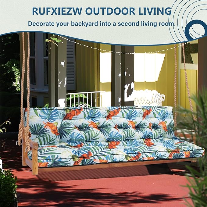 2/3 Seater Swing Replacement Cushion, Waterproof Porch Swing Cushions with Backrest, Thickened Bench Cushions for Outdoor Furniture, for Outdoor Patio Swing (Summer, 63 * 40in)