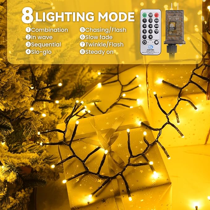 Cluster Lights Christmas 2000 LED Fairy Lights with Remote 147Ft Christmas Tree Lights Waterproof Fairy Lights Outdoor Firecracker Twinkle Lights Plug in Timer String Lights for Garden Wedding Party