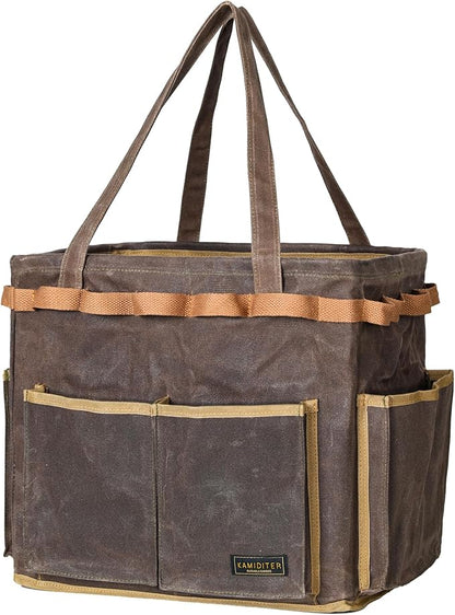 Self-Standing Tool Bag with 6 Pockets & 23 Hanging Holes - Collapsible Reusable Wire Frame Rectangular Basket, Easy Tool Access, 14" x 13" x 10" | Grey