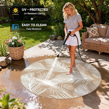 Pauwer Waterproof Outdoor Rug 6ft, Reversible Plastic Straw Patio Camping Rug, Indoor Outdoor RV Mat Carpet for Deck, Camper, Porch, Balcony, Backyard, Picnic, Leaf Brown
