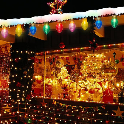 16Ft Jumbo LED Multicolor Christmas String Lights Outdoor with 10 C7 Clear Jumbo Multicolor Bulb, Connectable Hanging Christmas Lights for Indoor Outdoor Porch Patio Eave Xmas Trees Roof Decorations