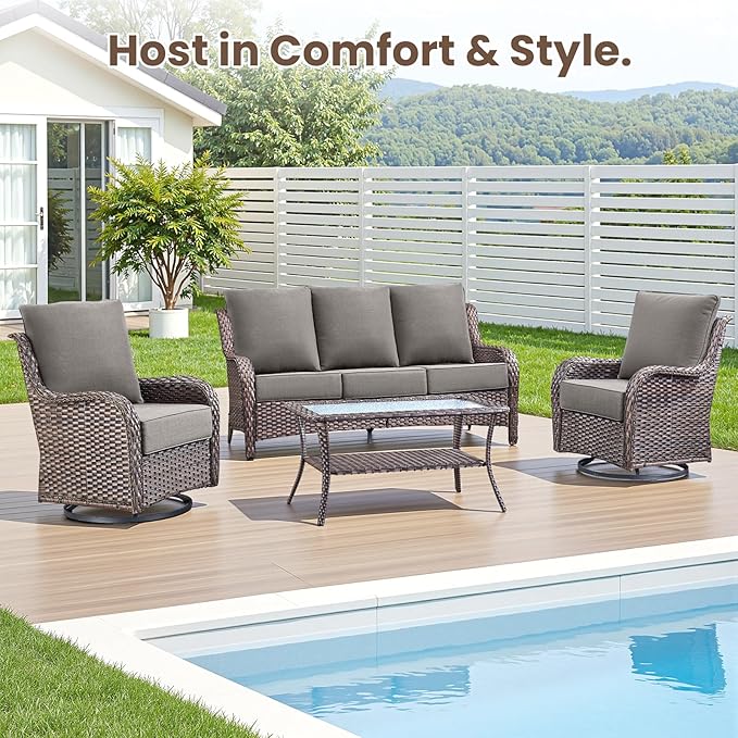 Outdoor Chair Cushions, 6 Inch Thick Patio Seat & Back Cushions Set with Removable Cover, Waterproof Patio Cushions for Outdoor Furniture, 22 x 24 Inch, Gray 3-Set