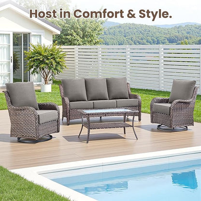 Outdoor Chair Cushions, 6 Inch Thick Patio Seat & Back Cushions Set with Removable Cover, Waterproof Patio Cushions for Outdoor Furniture, 24 x 24 Inch, Gray 4-Set