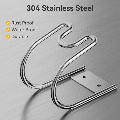 Garden Hose Holder Wall Mount - SS304 Stainless Steel Water Hose Hanger Heavy Duty Rack for Extension Cords Vacuum Hose Outside Silver (2 Pack)