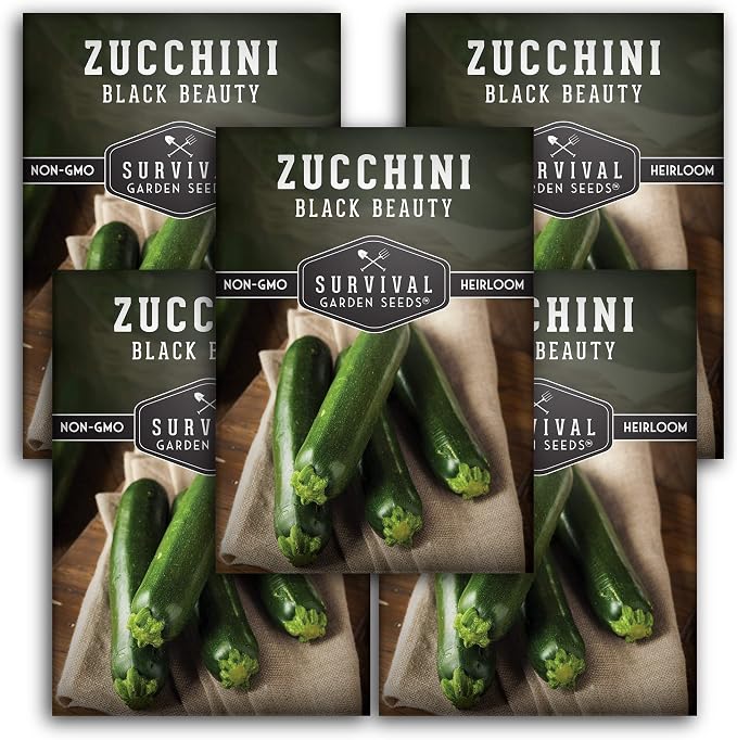 Black Beauty Zucchini Seeds for Planting - Heirloom Summer Squash Variety for Vegetable Garden Growing - High Yield Dark Green Zucchinis - Survival Garden Seeds (5 Packs)