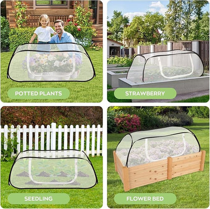 2Pack 45''x22''x18'' Pop Up Raised Garden Bed Cover -Instant Plant Protection Against Bird, Pests & Squirrel，Plant Net Cover for Raised Bed with Zipper Door for Protecting Vegetable Row