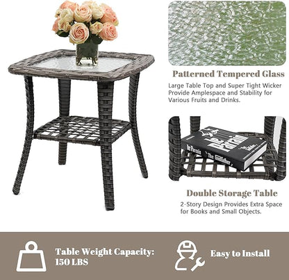 5 Piece Outdoor Patio Furniture Set,Wicker Patio Conversation Set with Swivel Glider Chairs,Wicker Rocking Swivel Chairs Set with Ottomans/Side Coffee Table for Backyard,Deck,Balcony,Khaki