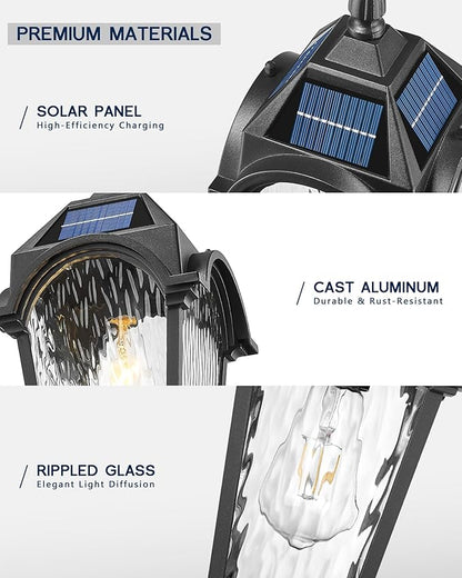 FEMILA Solar Post Lights Outdoor, 35.8" Aluminum Glass Outdoor Pathway Lights, Dusk to Dawn Solar Landscape Light with Remote Control for Yard Garden Driveway, 4FYX92GL-SL BK