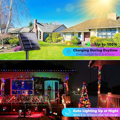 Solar String Strawberry Lights Outdoor 100 LED 40Ft Multi-Color Christmas Fairy Lights with 8 Lighting Modes, Waterproof Solar Lights Outdoor for Garden Christmas Wedding Party Xmas Tree Decoration
