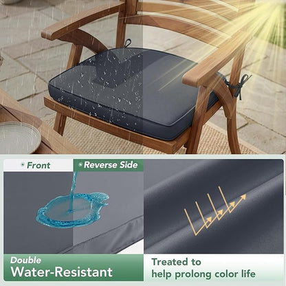 Outdoor Chair Cushions Set of 2: Waterproof & Fade Resistant Patio Furniture Cushions - 19 x 19 x 2 Inch Non Slip Round Corner Seat Cushion Pads with Removable Cover for Garden Yard Lawn, Dark Grey