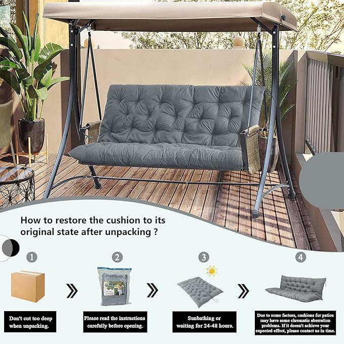 2/3 Seater Swing Replacement Cushion, Waterproof Porch Swing Cushions with Backrest, Thickened Bench Cushions for Outdoor Furniture, for Outdoor Patio Swing (Light Grey, 71 * 40in)