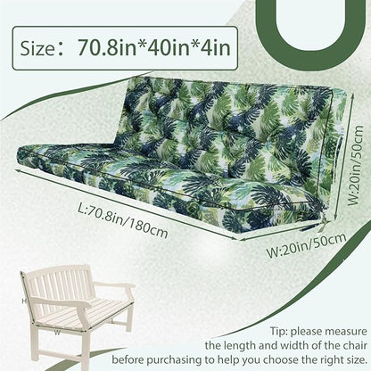 2/3 Seater Swing Replacement Cushion, Waterproof Porch Swing Cushions with Backrest, Thickened Bench Cushions for Outdoor Furniture, for Outdoor Patio Swing (Palm Leaves, 70.8 * 40in)