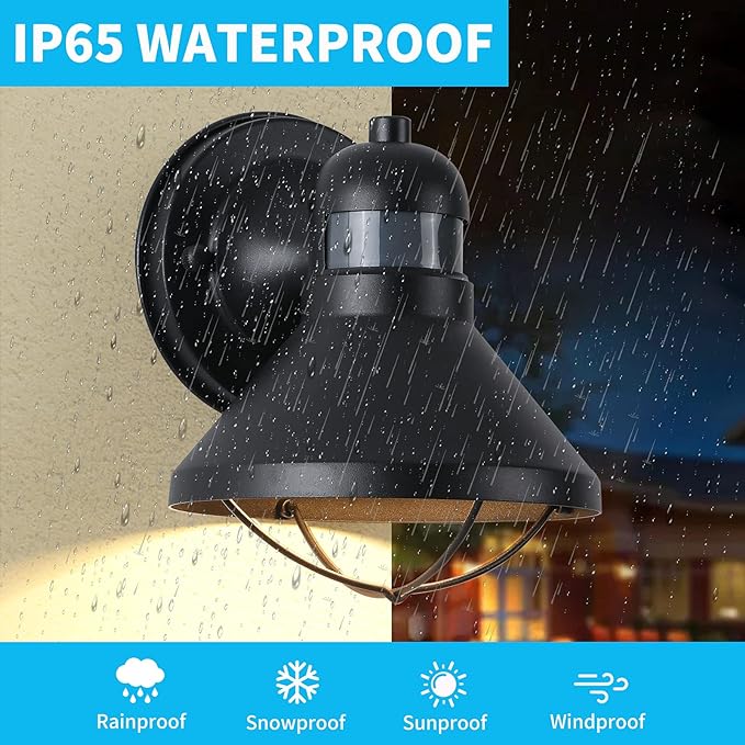 LONEDRUID Motion Sensor Outdoor LED Porch Wall Light Fixtures Dusk to Dawn Exterior Barn Lantern Black Farmhouse Sconce Lighting Wall Mount Lamp for Garage Patio Balcony Doorway