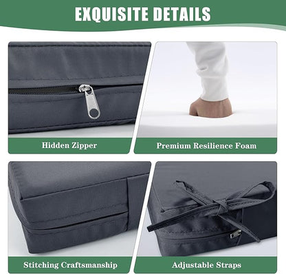 Waterproof Outdoor Cushions for Patio Furniture, Fade Resistant Backrest and Deep Seat Cushion Set with Removable Cover, 22 x 22 Inch, Dark Grey, Set of 4