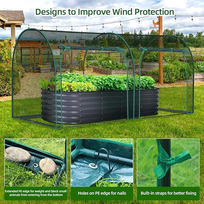 Ohuhu Crop Cages for Garden Plant: 8x4x4 Ft Tent Cage, Plant Netting Cover with Zipper, Garden Bed Cover, Plant Cover from Animal Wind-Resistant Garden Cage for Fruit Vegetable Flower