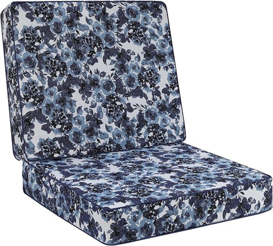 Favoyard Deep Seat Patio Cushion 24 x 24 x 4 in Waterproof Seat & Back Cushion Set with Color Fade Resisitant Pattern, Portable Handle, Attach Straps, Zipper on Removable Cover for Outdoor Furniture