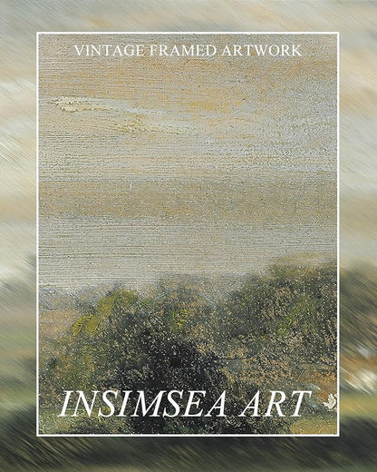 InSimSea Extra Large Framed Vintage Wall Art, Living Room Country Farmhouse Decor, Wild Field under Sky Landscape Paintings, Canvas Prints, Scenery Long Picture for Bedroom Above of Bed,12x36inch