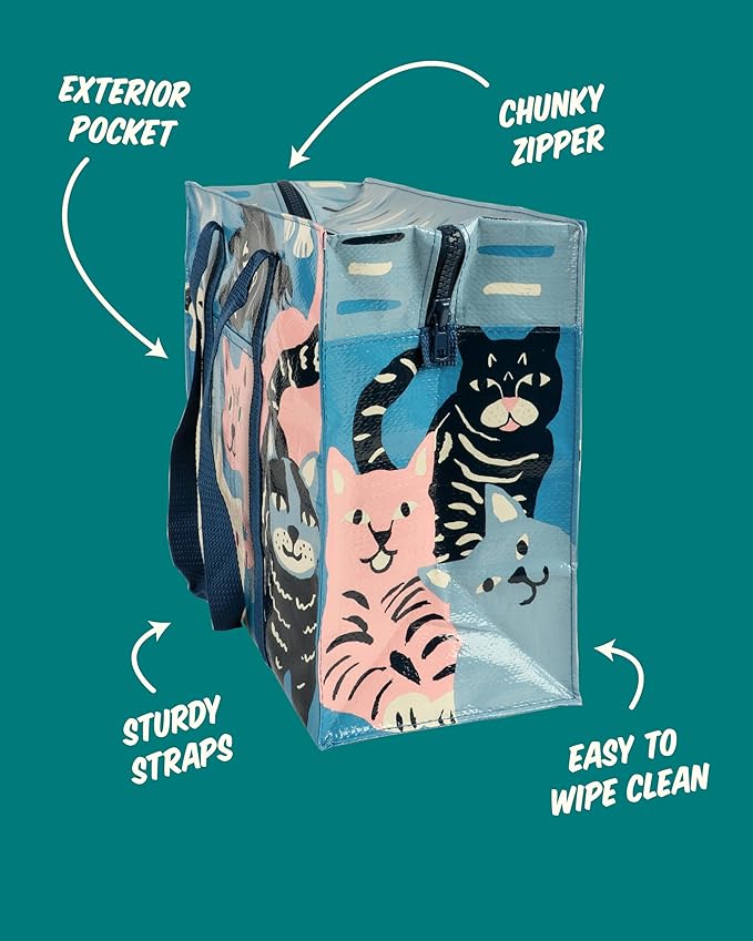 Blue Q Reusable Shoulder Tote Bag – Carry Everywhere Bag with a Hefty Zipper, Durable, Fun Design, 95% Recycled Material