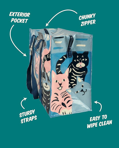 Blue Q Reusable Shoulder Tote Bag – Carry Everywhere Bag with a Hefty Zipper, Durable, Fun Design, 95% Recycled Material