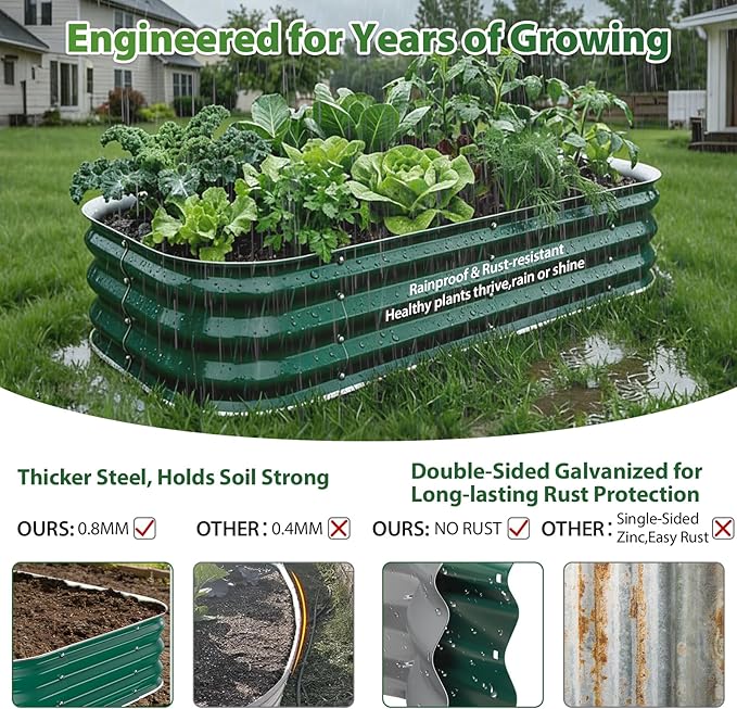 Galvanized Raised Garden Bed 3x3 ft, Heavy Duty Metal Planter Box for Vegetables, Flowers & Herbs, 12" Raised Outdoor Modular Gardening Bed, Above Ground Growing Container, Easy Assembly, Green