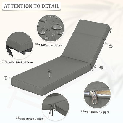 Chaise Lounge Cushions Outdoor, 72" L X 21" W X 4" D Lounge Chair Cushions for Outdoor Furniture, High-Density Foam Outdoor Chaise Cushion-Waterproof Fade-Resistant ThickPatio lounge chair cushion