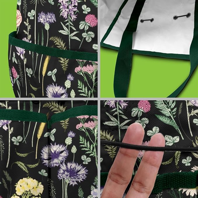 Daisy Flowers Garden Tool Bag - Waterproof Garden Tote with 8 Pockets, Large Storage Home Organizer Gardening Tool Oxford Bag for Garden Tools Kits Holder, Ideal Outdoor Gardening Gift for Women & Men