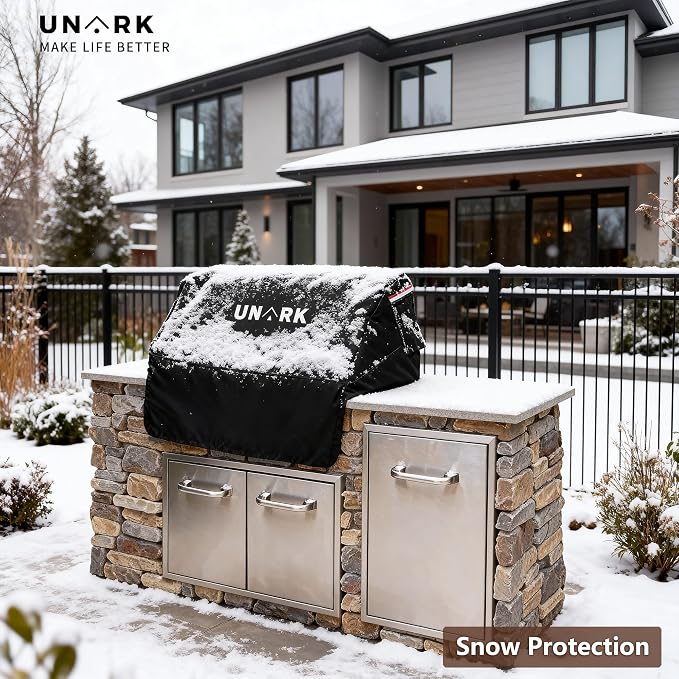 Built in Grill Cover for Outdoor Grill, Heavy Duty Waterproof BBQ Cover with Plush Lining, UV Resistant Island BBQ Grill Top Cover, Fits Up to 43" W x 35" D x 24" H Inches, Black