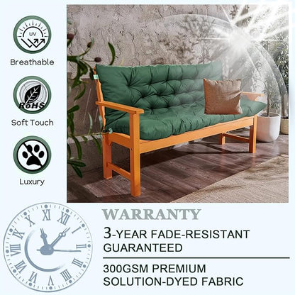 Outdoor Swing Cushions 3 Seater Waterproof, Replacement Bench Cushions for Outdoor Patio Furniture with Backrest, Porch Swing Cushion with Ties for Lawn and Garden (Dark Green, 40x71in)