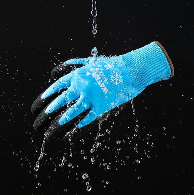 DULFINE 100% Waterproof Winter Work Gloves for Men and Women,Foam Latex Coated and Thermal Insulated Gloves for Cold Weather
