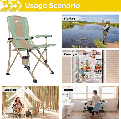 XGEAR Camping Chair with Padded Hard Armrest, Sturdy Folding Camp Chair with Cup Holder, Storage Pockets Carry Bag Included, Support to 400 lbs