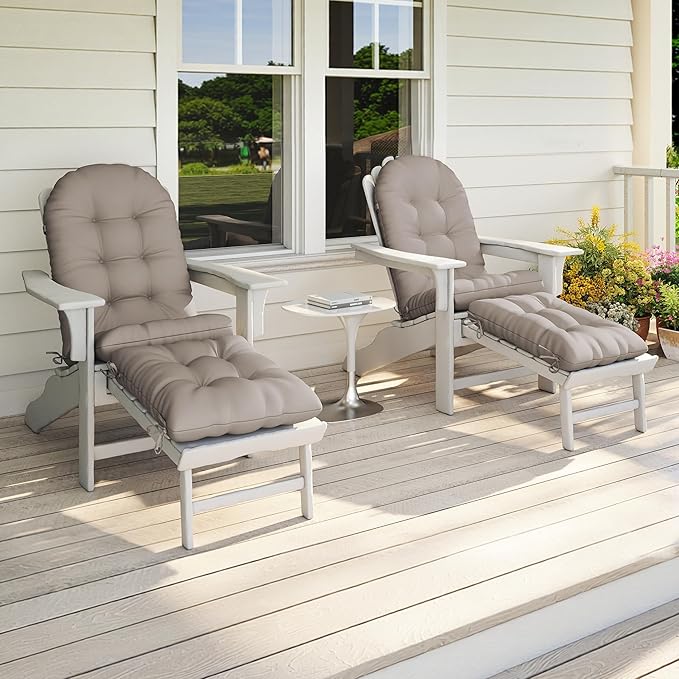 Adirondack Chair Cushion with Ottoman, Folding Adjustable Adirondack Seat Cushions, Waterproof Adirondack Patio Chair Pads for Garden, Deck, or Poolside, Small-Beige-2