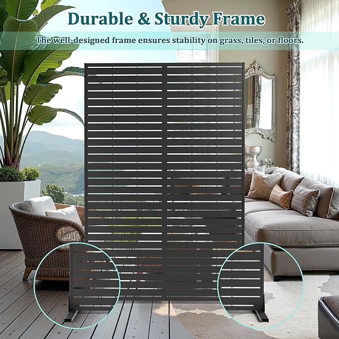 Metal Privacy Screen Outdoor Privacy Screen, Freestanding Fence Panel for Outside, 72''H×44''W, Decorative Screen Panel for Backyard/Patio/Deck