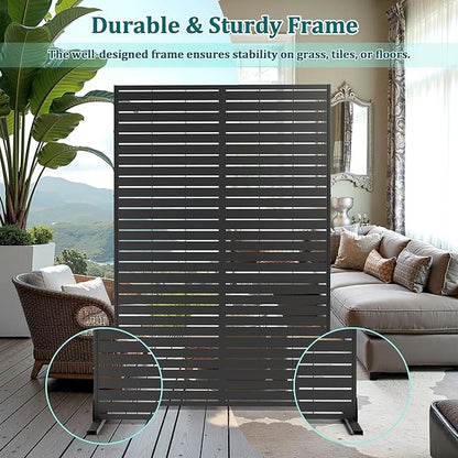 Metal Privacy Screen Outdoor Privacy Screen, Freestanding Fence Panel for Outside, 72''H×44''W, Decorative Screen Panel for Backyard/Patio/Deck
