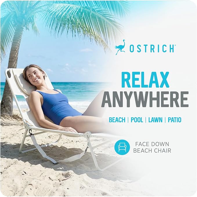 Ostrich 72 by 22 Inch Versatile Chaise Lounge Portable Reclining Lounger, Outdoor Patio, Beach, Lawn, Camping, or Pool Tanning Chair, White