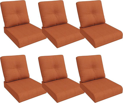 Outdoor Chair Cushions Set for Patio Furniture, 22x25/22x24 Inch, Waterproof & Fade Resistant Patio Chair Cushions, Thick Patio Furniture Cushion for Chair, Sofa, and Couch (Orange, 6 Set)